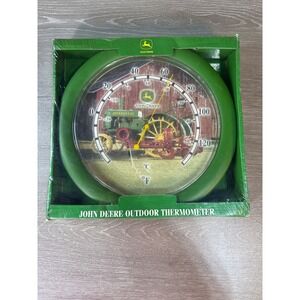 John Deere Outdoor Thermometer Classic Tractor Barn Scene Wall Decor Brand New